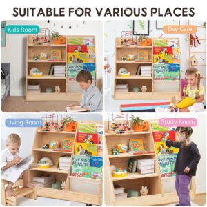 ZBPRESS Kids Wooden Bookshelf with Storage,Kids Bookshelf and Toy Storage Organizer, Solid Wood Kids Bookshelf,Toddler Bookshelf,Classroom Bookshelf