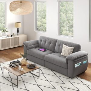 CHYMSUN 87" Modern Sofa, Comfy Sofa Couch w/Extra Deep Seats, 2/3 Seater Couches w/USB Charging Ports & Side Pockets, Sleeper Sofas for Living Room, Apartment, Office (Grey Chenille)