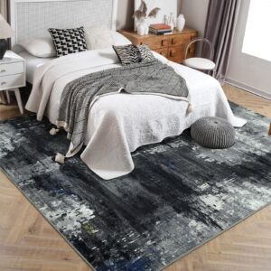 GarveeHome 8x10 Area Rugs for Living Room Ultra-Soft Non Slip Carpet Modern Abstract Throw Rugs Low Pile Non-Shedding Accent Rug Carpet for Bedroom Dining Room Playroom Nursery Home Office Black