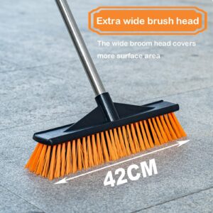 Outdoor Push Broom Heavy Duty Scrub Brush with Long Handle Commercial Broom Stiff Bristles Brush for Cleaning Porch, Sidewalk, Steps, Driveway