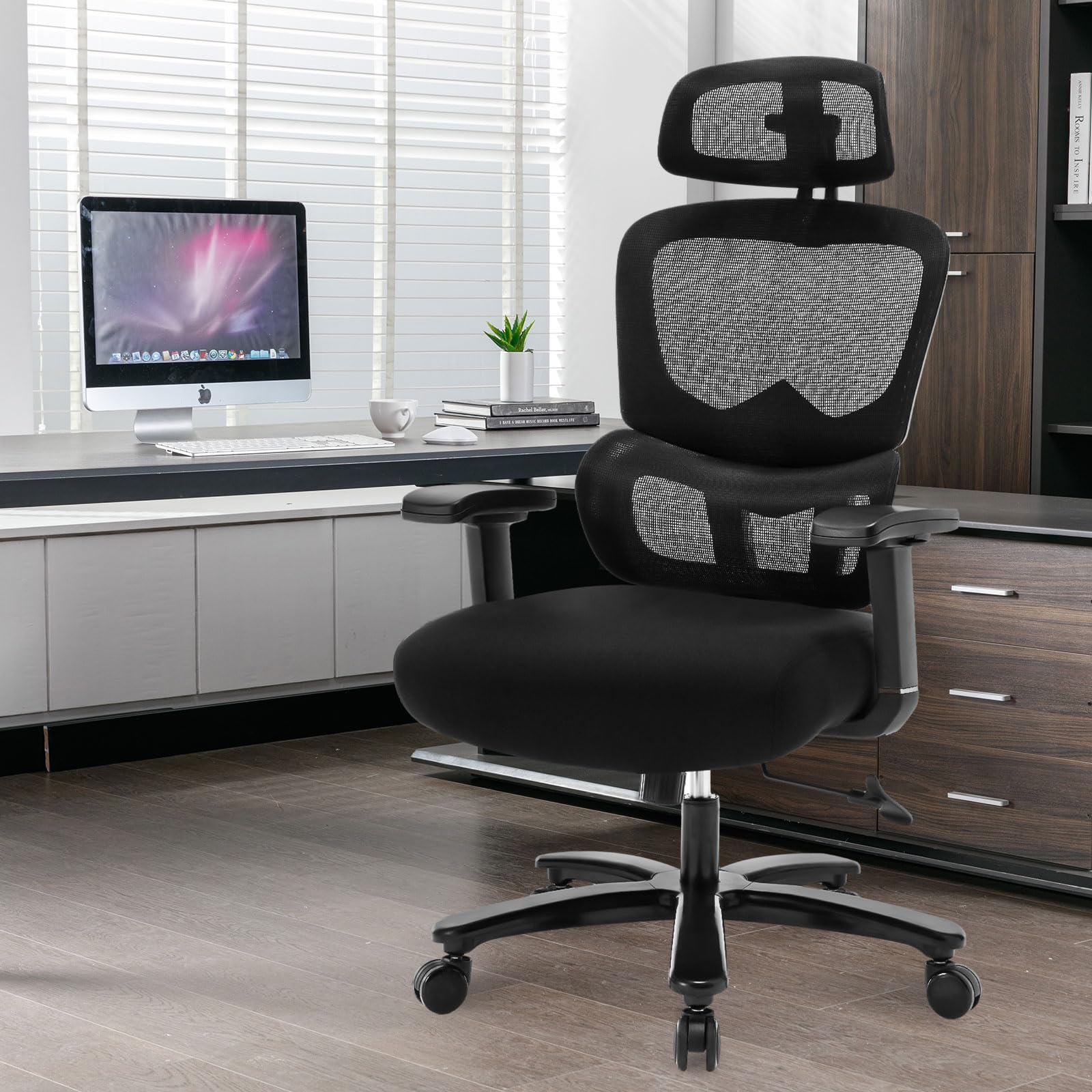 Fantasylab Office Chair Big and Tall 500LBS Office Chair for Heavy People, Metal Base, Lumbar Support, Adjustable Armrest and Headrest Office Chair Desk Chair