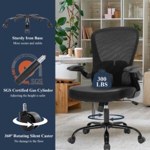 TOPBSHODC Office Chair,Ergonomic Mesh Desk Office Chair with Lumbar Support,PU Leather Compter Chair with Adjustable Heigh,Executive Swivel Rolling Chair with Flip up Arm,Black