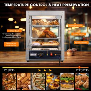 WeChef 15" 3-Tier Commercial Food Warmer Pizza Warmer Display Electric Countertop with LED Adjustable Lighting Stainless Steel Pastry Display Case for Fast Food Restaurant Food Truck Food Tent