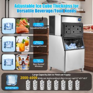 GarveeTech Commercial Ice Maker Machine, 550Lb/24Hwith 440.9Lb Storage Bin, 30'' Wide Ice Machine Clear Ice Cube Air Cooled Stainless Steel Ice Maker for Bar/Cafe/Restaurant/Business