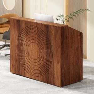 LITTLE TREE 47-Inch Reception Desk with Counter, Oak Front Desk Reception Room Table, Retail Counter for Checkout, Modern Welcome Desk for Lobby, Office, Beauty Salon