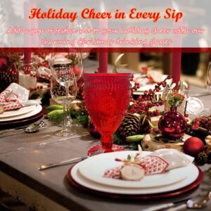 Veiuwa 6 PCS Christmas Wine Glasses,Christmas Glasses Drinkware,Christmas Drinking Glasses,Red Goblet Glasses,Christmas Glassware,Deep Red Designs Blend Better With the Christmas Table Setting.