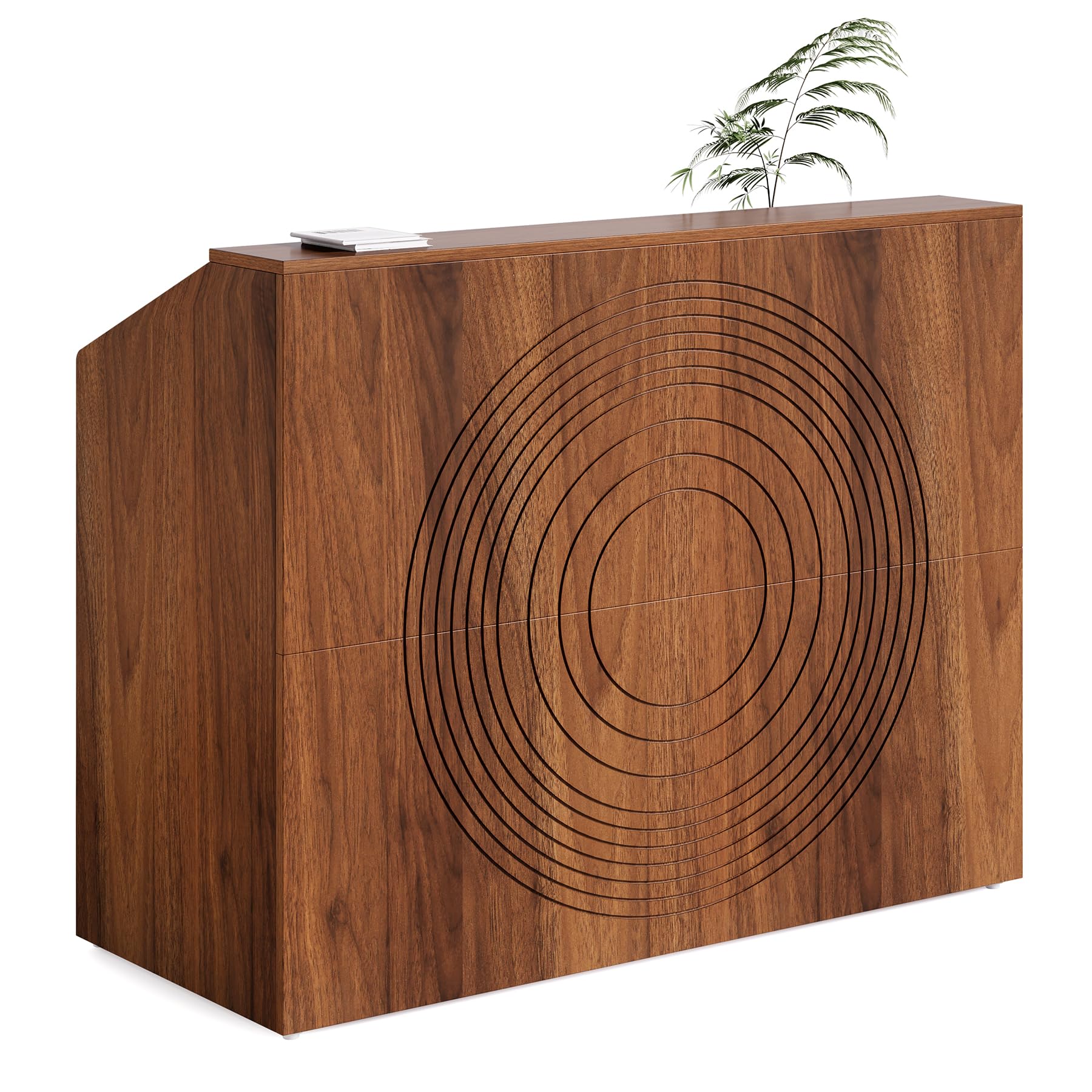 LITTLE TREE 47-Inch Reception Desk with Counter, Oak Front Desk Reception Room Table, Retail Counter for Checkout, Modern Welcome Desk for Lobby, Office, Beauty Salon