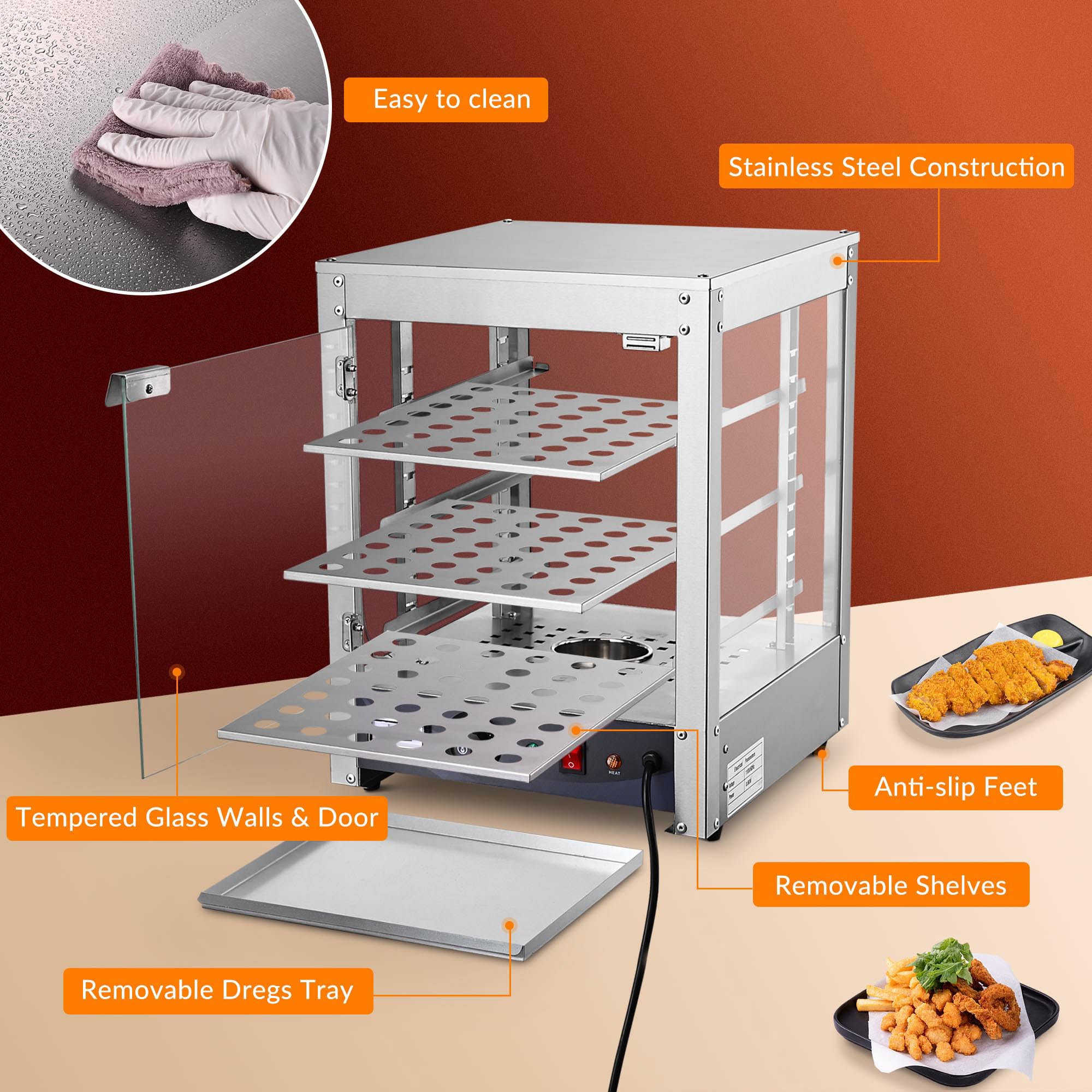 WeChef 15" 3-Tier Commercial Food Warmer Pizza Warmer Display Electric Countertop with LED Adjustable Lighting Stainless Steel Pastry Display Case for Fast Food Restaurant Food Truck Food Tent