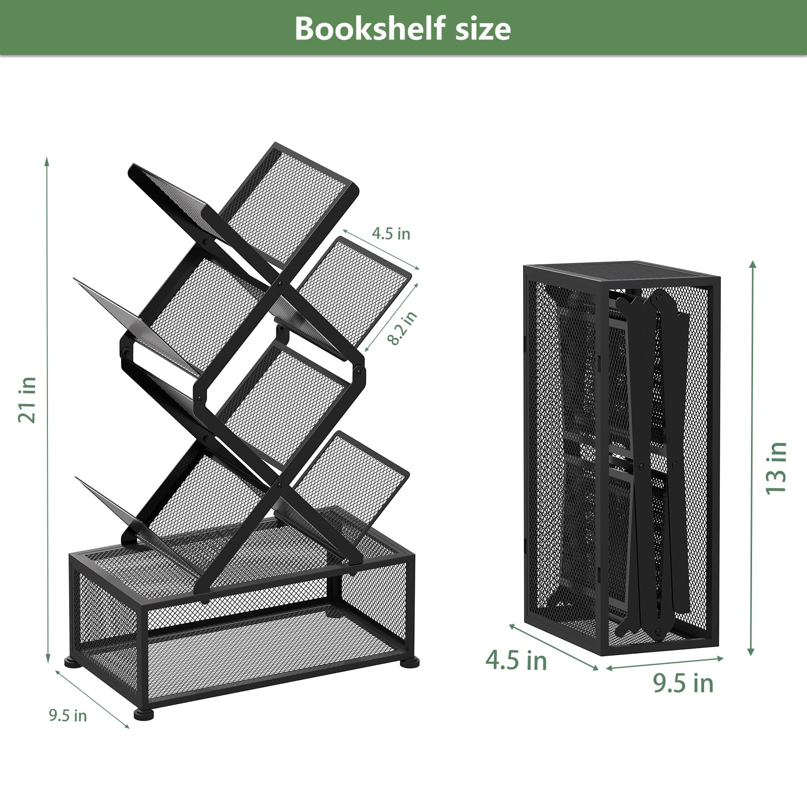 Gintan 6-Tier Corner Bookshelf with Storage,Desk Book Shelf,Bedroom Shelves Folding Bookshelves,No Installation Required Shelf Tree Bookcase for Living Room,Study,Home Office,Bed Room (Black)