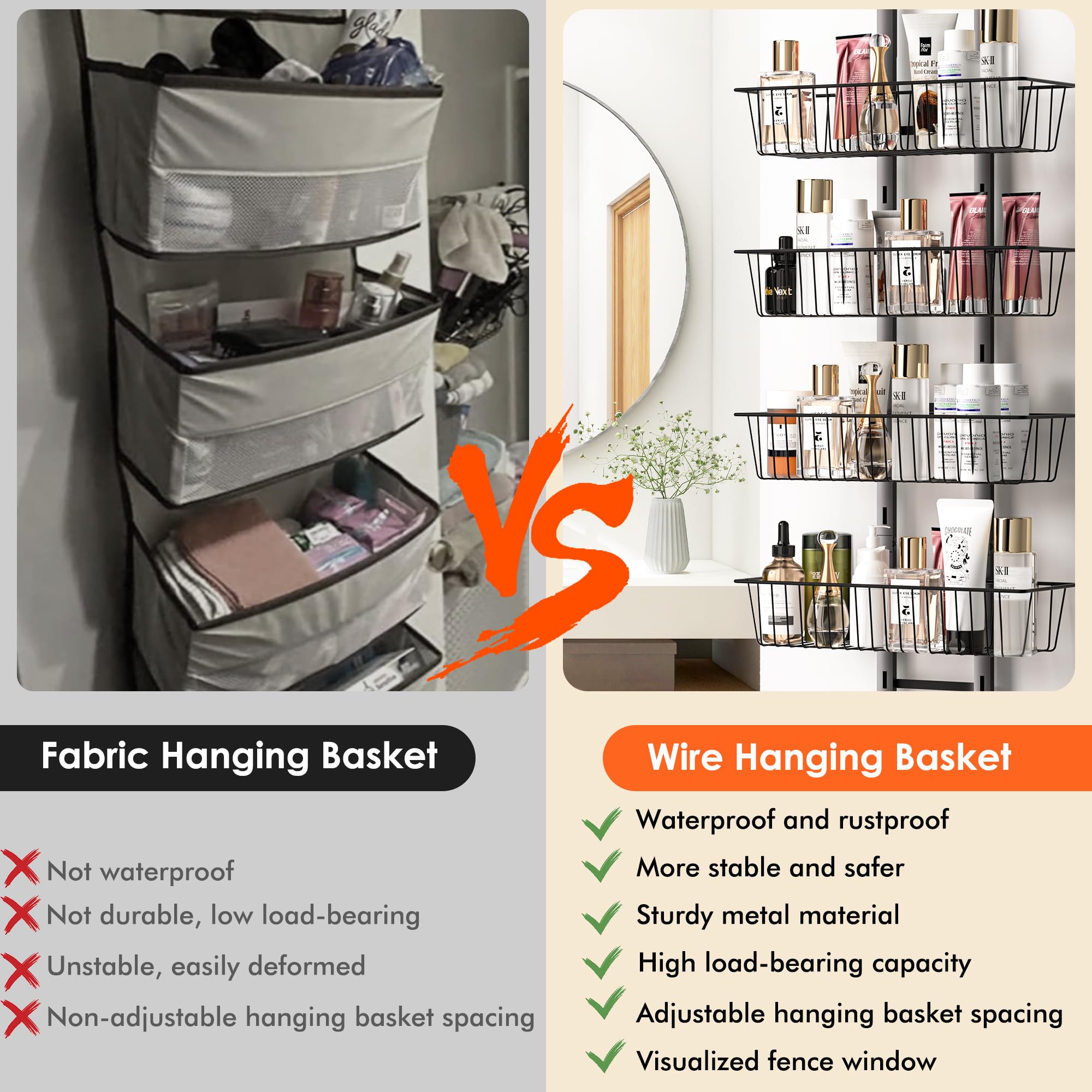 LUXEAR Over the Door Pantry Organizer, 6-Tier Adjustable Pantry Organizers and Storage, No-Assembly Foldable Metal Hanging Over the Door Organizer for Kitchen, Home, Laundry Room, Bathroom