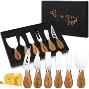 teenyyou 6 pcs cheese knife set wedding gifts stainless steel cheese knives collection with wooden handle mr and mrs gifts bridal shower gifts, bride to be engagement gifts for couple newlyweds