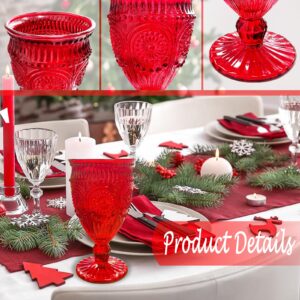 Veiuwa 6 PCS Christmas Wine Glasses,Christmas Glasses Drinkware,Christmas Drinking Glasses,Red Goblet Glasses,Christmas Glassware,Deep Red Designs Blend Better With the Christmas Table Setting.