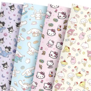 kawaii cartoon anime wrapping paper, 12 sheets cute kitty cinnamon character folded flat wrap paper gift packaging handmade diy crafts party favors supplies for christmas holiday birthday baby shower