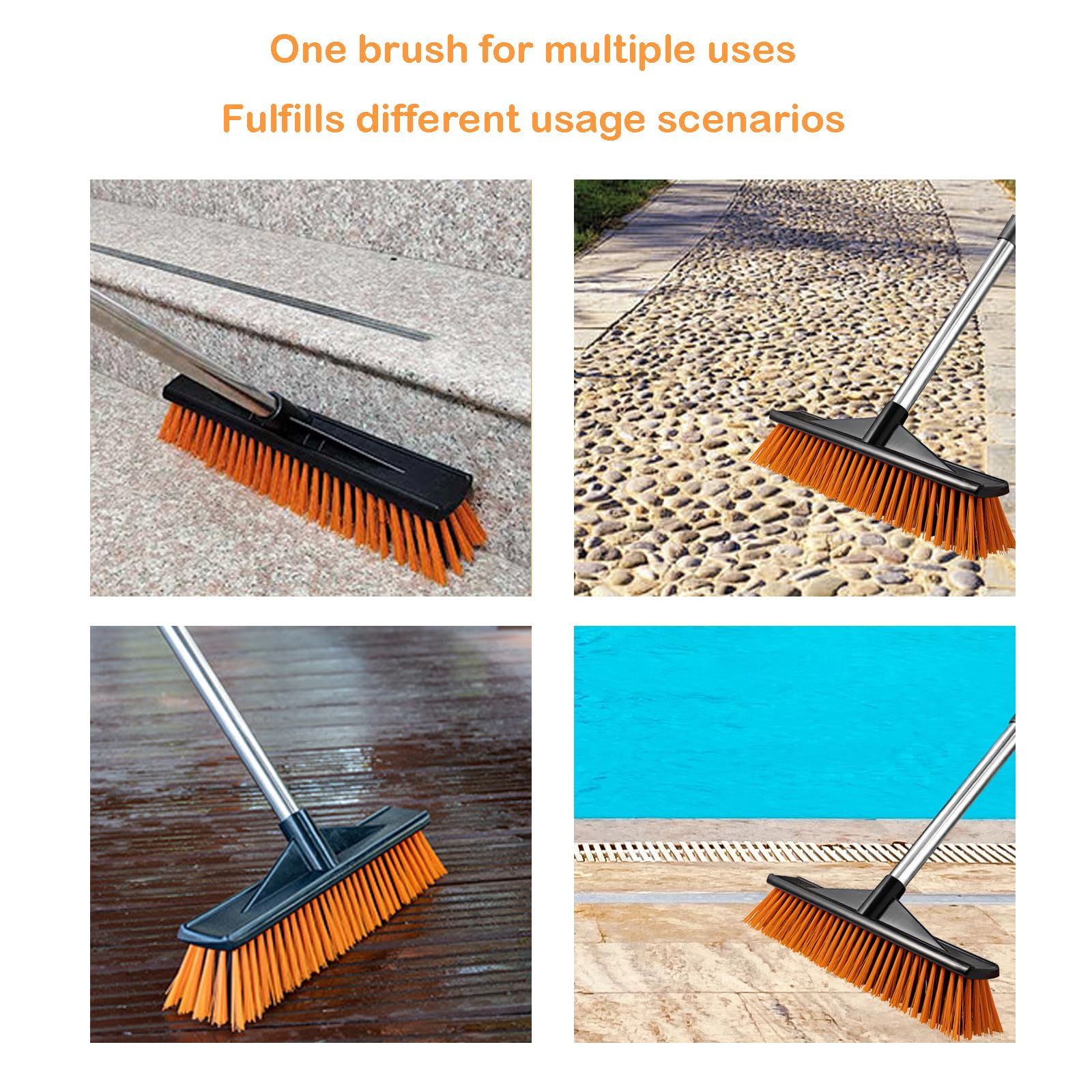 Outdoor Push Broom Heavy Duty Scrub Brush with Long Handle Commercial Broom Stiff Bristles Brush for Cleaning Porch, Sidewalk, Steps, Driveway