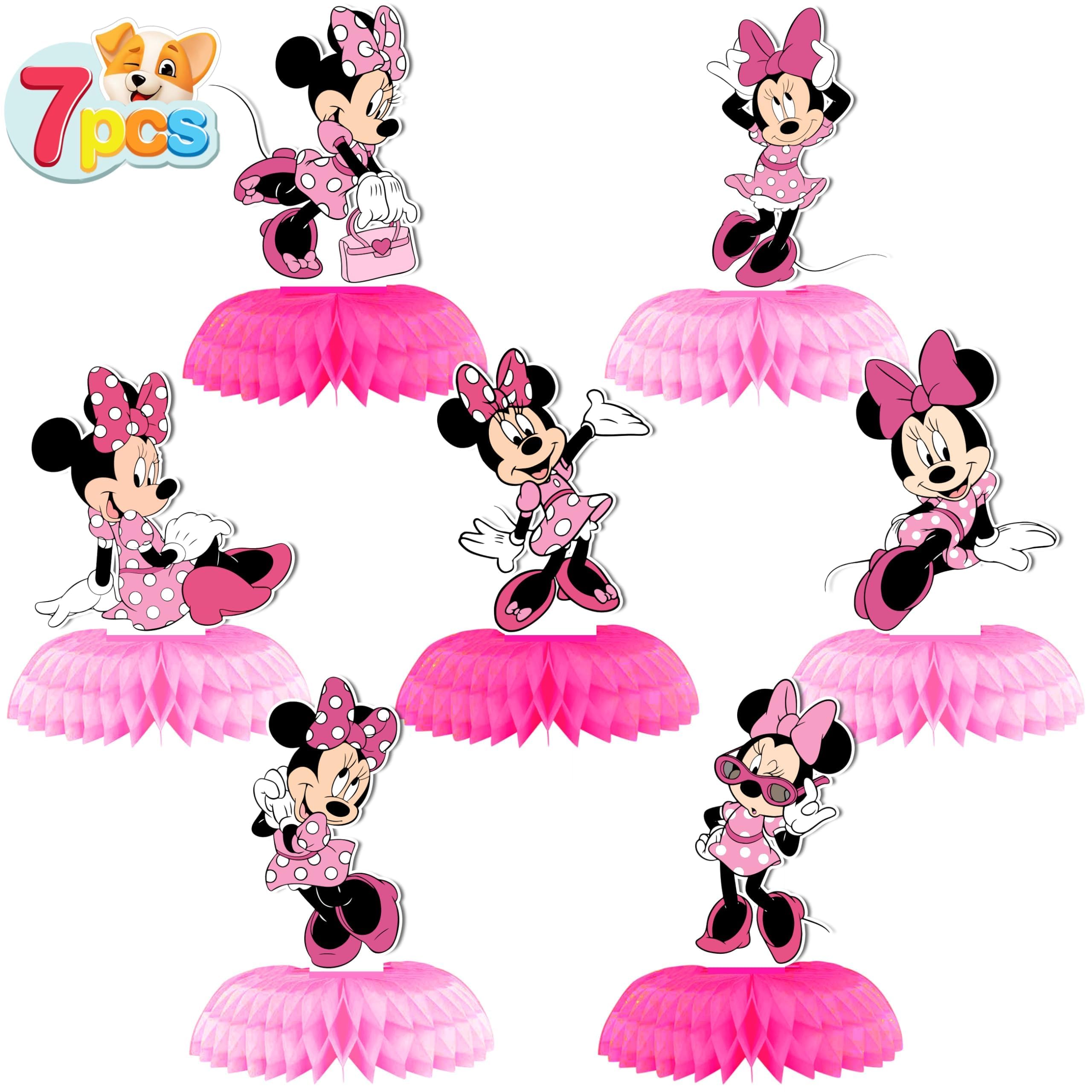 Minnie Birthday Party Supplies, 7Pcs Honeycomb Centerpieces for Mouse Party Decorations, Double Sided Table Decorations Centerpieces Party Favors