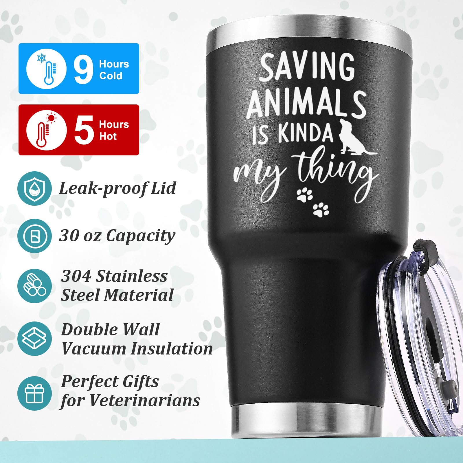 Lifecapido Vet Tech Gifts, Veterinarian Gifts, Saving Animals Is Kinda My Thing 30oz Tumbler with Veterinarian Keychain, Vet Tech Week Gifts Christmas Gifts for Veterinarian Technologists, Black