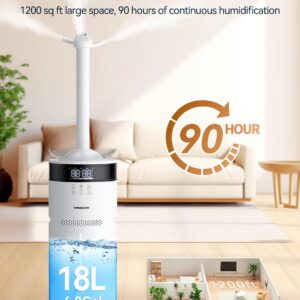 VAGKRI Humidifiers for Large Room, 18L Ultrasonic Cool Mist Humidifier for Home 1200 sq ft, 5 Mist Levels, Auto Mode, Whole House Humidifiers with 2 Extended Tube Quiet Humidifiers for Baby Home Plant