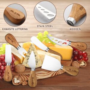 Teenyyou 6 Pcs Cheese Knife Set Wedding Gifts Stainless Steel Cheese Knives Collection with Wooden Handle Mr and Mrs Gifts Bridal Shower Gifts, Bride to Be Engagement Gifts for Couple Newlyweds