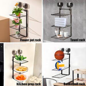 KINGFINGER Suction Cup Storage Organizer Rack, 1 Pack Bathroom Towel Rack, Wall-Mounted Shower Caddy Rack, Multi-Functional Foldable Holder Rack, Under Sink Organizer, Gift for Man and Woman