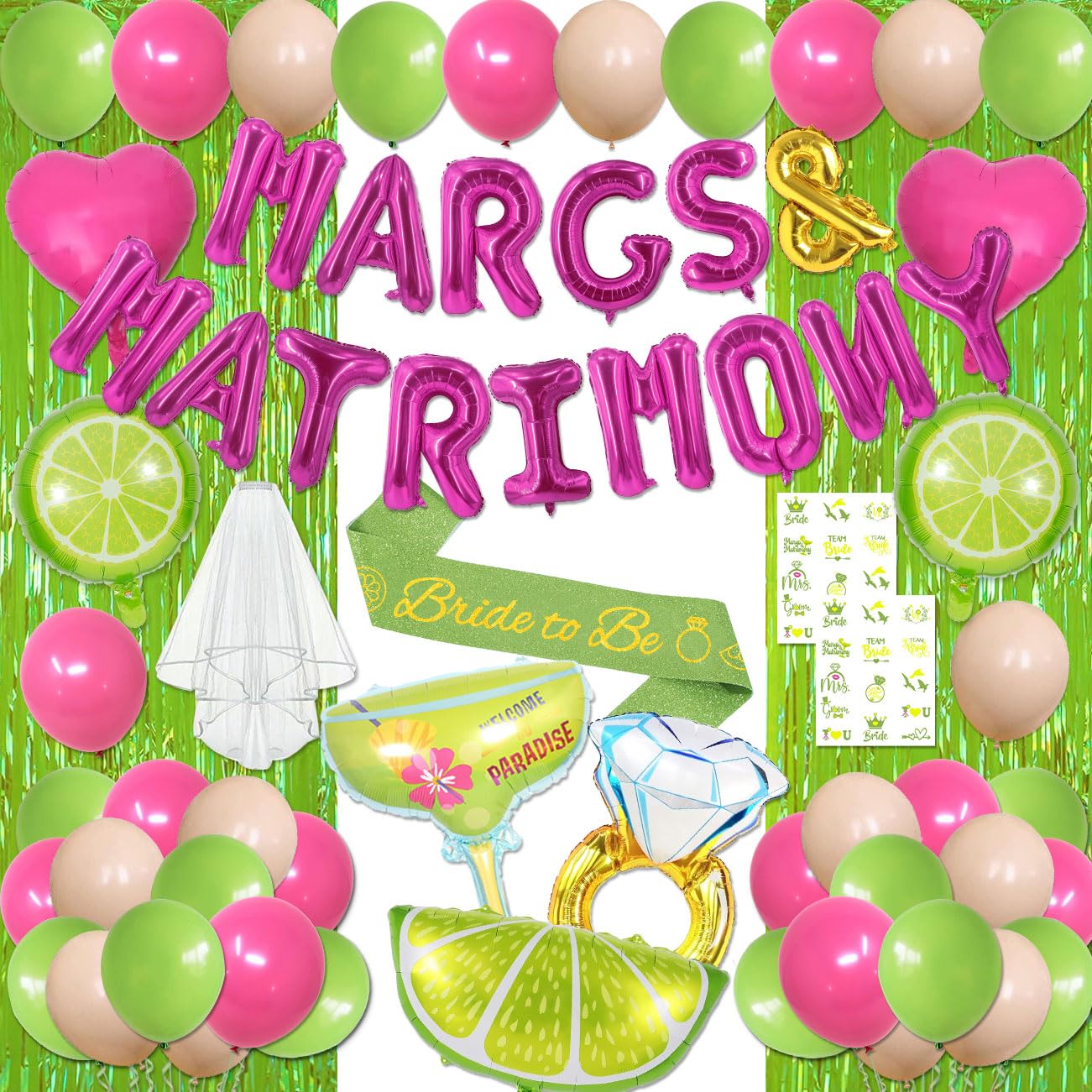 Margs and Matrimony Bachelorette Party Decorations, Margarita Bachelorette Balloons for Bachelorette Party Wedding Bridal Shower Mexican Fiesta Carnival Cinco De Mayo Themed Party