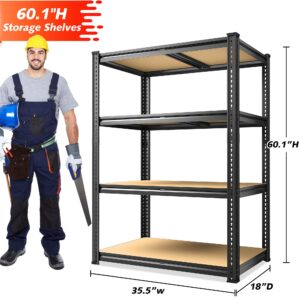 REIBII 35.5”W Garage Shelving Adjustable Storage Shelves,Heavy Duty Shelving Metal Shelving Unit Storage Rack Utility for Warehouse Basement Kitchen Pantry Closet,60.1" Hx35.5 Wx18 D