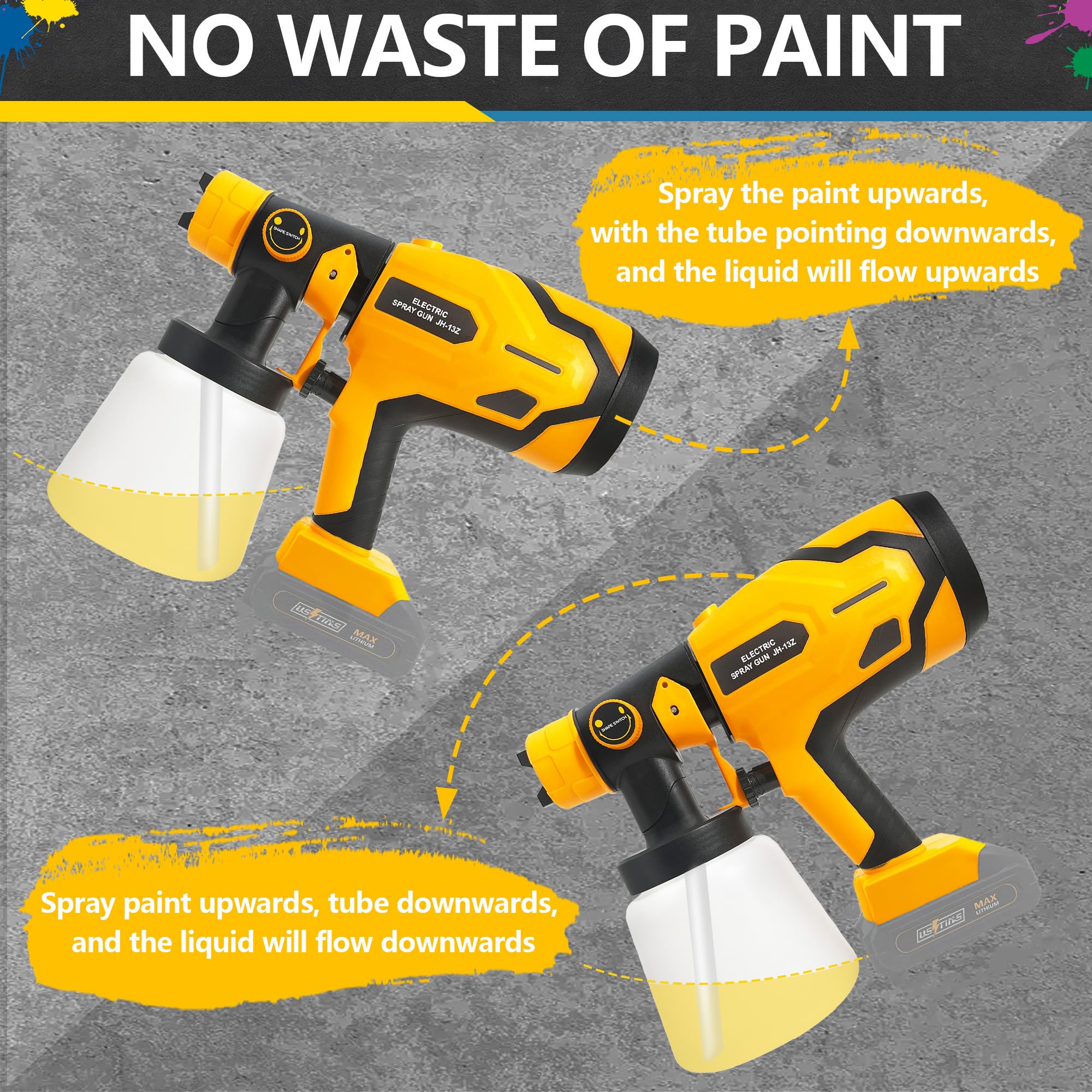 Cordless Paint Sprayer with 2 Battery,Paint Sprayer Gun with 2 x 2.0Ah Battery & 1000ml High Capacity 4 Nozzles, HVLP High Pressure Paint Gun,600W High Power Paint Sprayer for Home DIY