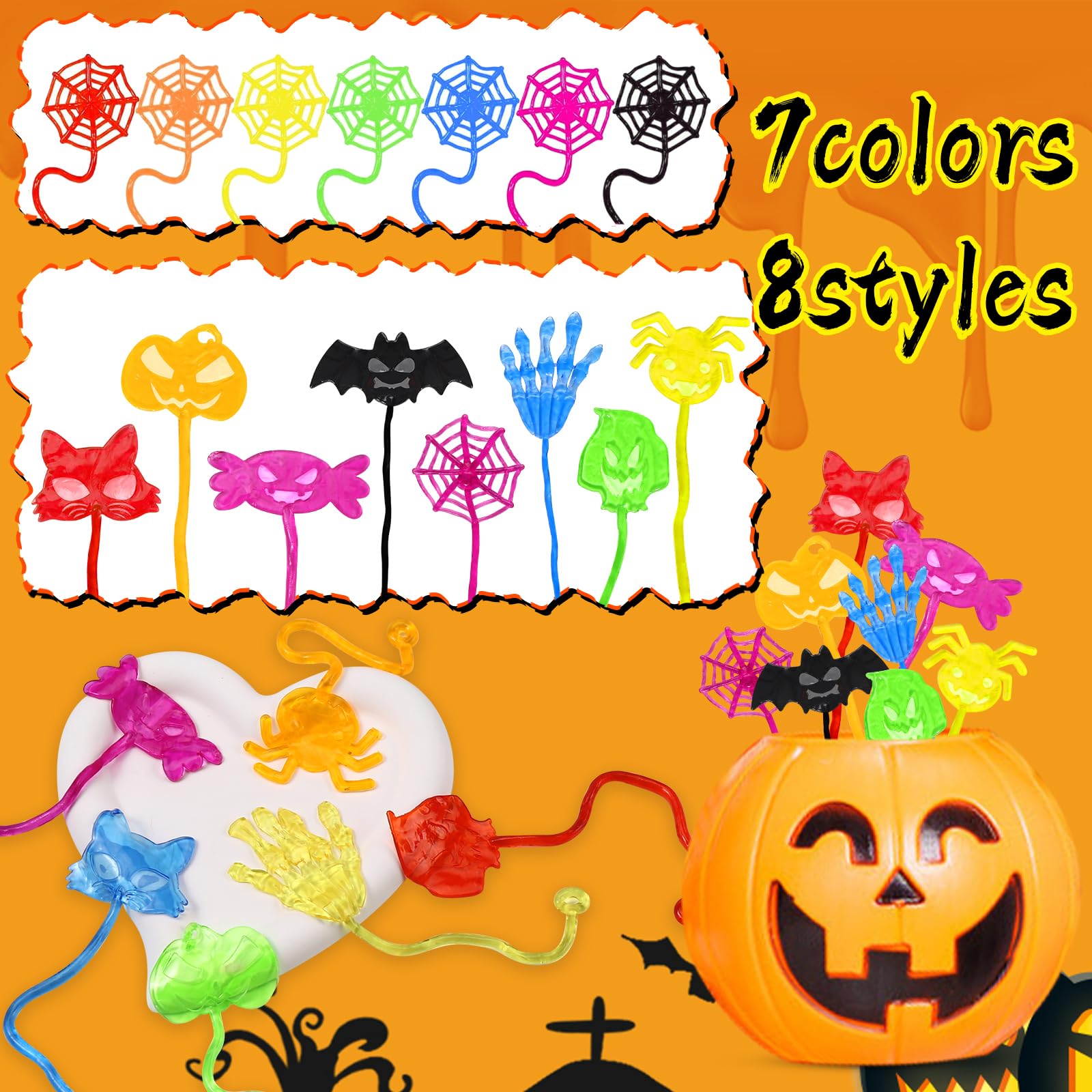 100PCS Halloween Sticky Hands Party Favors Treats Bags Toys for Kids,Bulk Halloween Toys for Halloween Goodie Bag Stuffers Basket stuffers Candy Bags Fillers Classroom Exchange Prizes