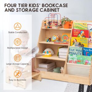 ZBPRESS Kids Wooden Bookshelf with Storage,Kids Bookshelf and Toy Storage Organizer, Solid Wood Kids Bookshelf,Toddler Bookshelf,Classroom Bookshelf