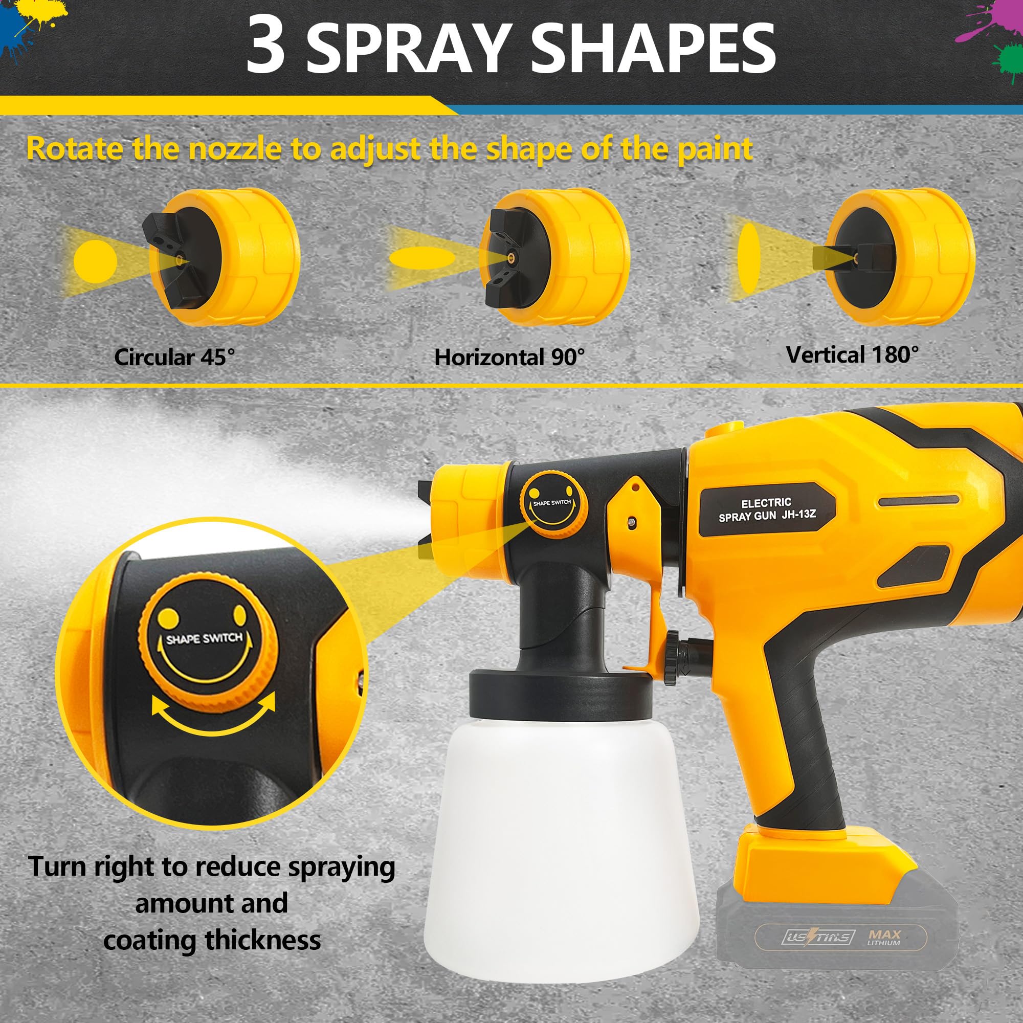 Cordless Paint Sprayer with 2 Battery,Paint Sprayer Gun with 2 x 2.0Ah Battery & 1000ml High Capacity 4 Nozzles, HVLP High Pressure Paint Gun,600W High Power Paint Sprayer for Home DIY