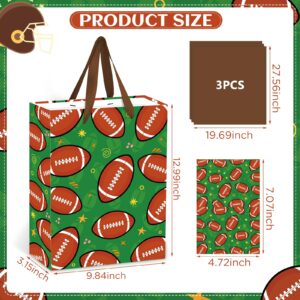 Football Gift Bag with Tissue Paper Set Football Party Gift Wrap Bags and Greeting Card Decorations for Sports Party Favor Football Birthday Goodie Treat Wrapping Bag for Boy Men Team Supplies