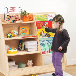 ZBPRESS Kids Wooden Bookshelf with Storage,Kids Bookshelf and Toy Storage Organizer, Solid Wood Kids Bookshelf,Toddler Bookshelf,Classroom Bookshelf