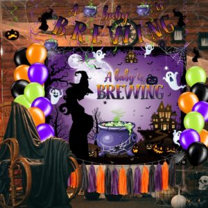 Halloween Baby Shower Decorations, A Baby is Brewing Gender Reveal Trunk or Treat Car Decorations Kit for SUV with Backdrop Banner Hanging Swirl Balloon for Halloween Baby Brewing Party Supplies Decor