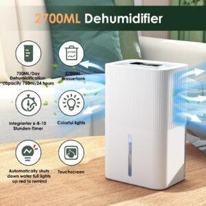 Portable Home Dehumidifier for Basements|91 OZ Tank|900 sq.ft Coverage|Quiet Smart Design with Auto Shut-Off