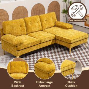 PALLOME 84" Convertible Sectional Sofa Couch, L Shaped Sofa Couch with Reversible Chaise, Chenille 3-Seat Lounge Couch, Sleeper Sofa Bed for Small Space, Living Room, Apartment (Yellow)