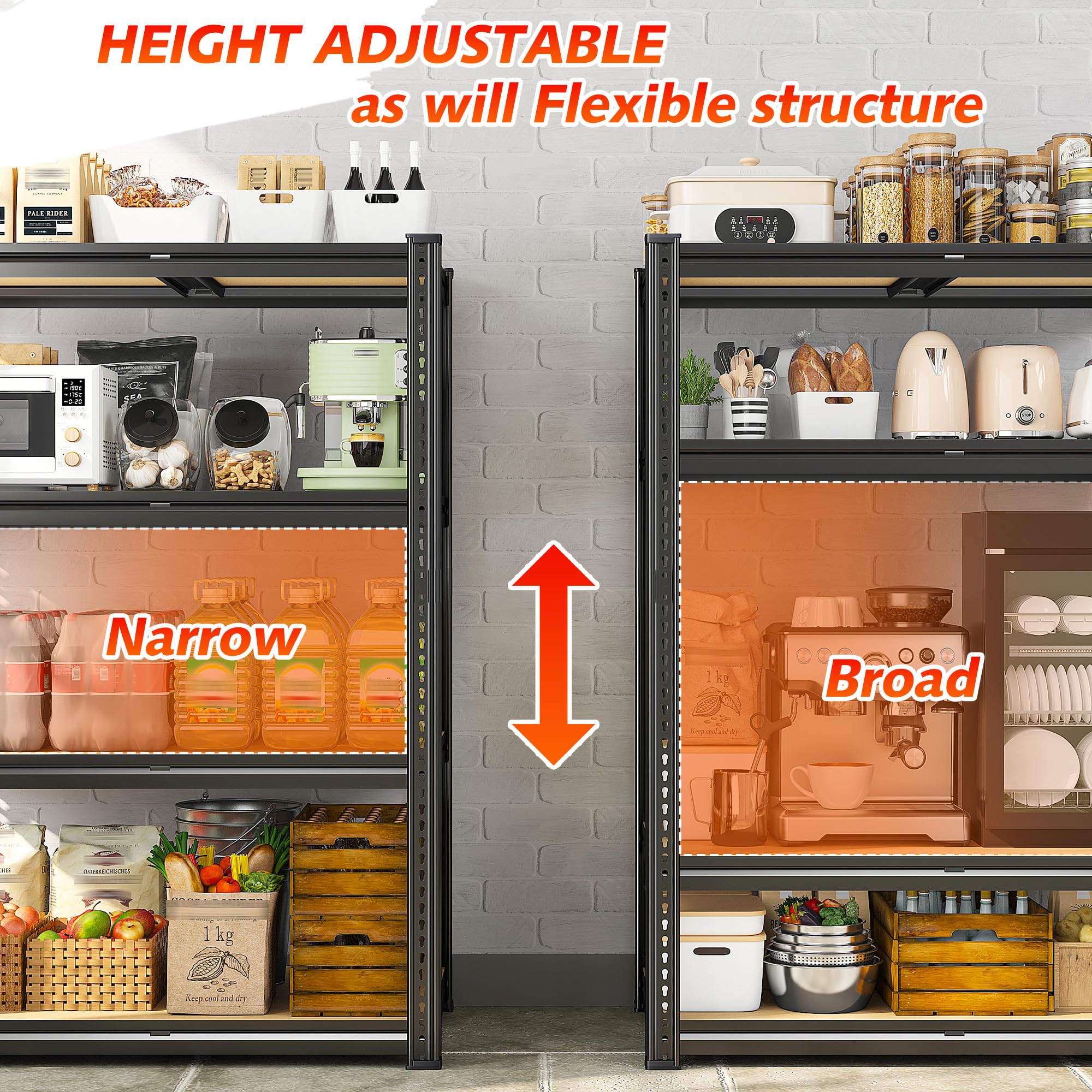 REIBII 35.5”W Garage Shelving Adjustable Storage Shelves,Heavy Duty Shelving Metal Shelving Unit Storage Rack Utility for Warehouse Basement Kitchen Pantry Closet,60.1" Hx35.5 Wx18 D