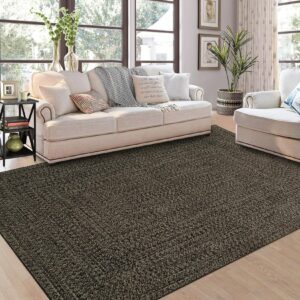 royhome 9x12 area rug large machine washable rug for living room print braided accent rug stain resistant non-slip carpet rug farmhouse solid printed textured floor cover for home decor, brown