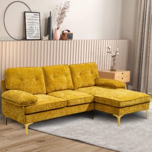 PALLOME 84" Convertible Sectional Sofa Couch, L Shaped Sofa Couch with Reversible Chaise, Chenille 3-Seat Lounge Couch, Sleeper Sofa Bed for Small Space, Living Room, Apartment (Yellow)