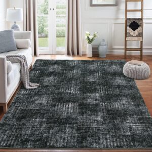 LUXLOOM Washable Area Rug 5x7 Rug for Living Room Bedroom Rug Modern Abstract Rug Farmhouse Non Slip Throw Rugs Soft Low Pile Foldable Thin Stain Resistant Carpet for Office Dining Room 5'x7' Black