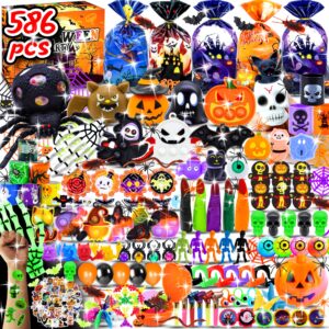 586 pcs halloween party favors for kids, bulk halloween toys for trick or treat non candy fillers classroom prizes halloween goodie bags stuffers treasure box toys gifts for kids party supplies