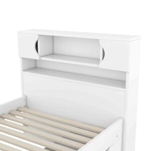 ATY Twin Size Platform Bed with Storage Headboard and 4 Pull-Out Drawers, Wooden Captain Bedframe w/Footboard & Cabinet, Save Space Design, No Box Spring Needed, White