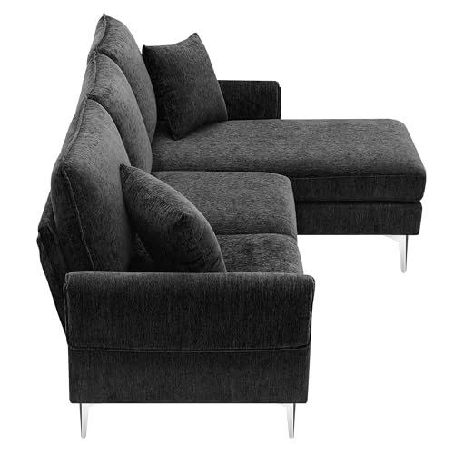 84" Convertible Sectional Couches for Living Room Sets, Chenille L Shaped Modular Couch with Reversible Lounge, L Shape Couch with Reversible Chaise, 4 Seat Sectional Sofa for Living Room Set, Black