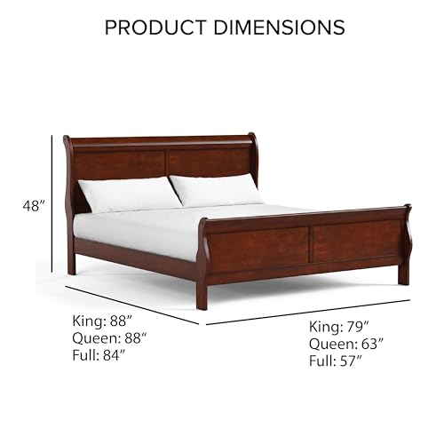 Furniture of America Arabella Traditional Wood King Bed Frame with Headboard and Footboard, Elegant Sleigh Design Bedframe for Bedroom, Guest Room, Easy Assembly, Box Spring Required, Cherry