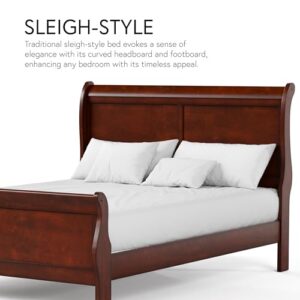 Furniture of America Arabella Traditional Wood King Bed Frame with Headboard and Footboard, Elegant Sleigh Design Bedframe for Bedroom, Guest Room, Easy Assembly, Box Spring Required, Cherry