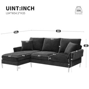 84" Convertible Sectional Couches for Living Room Sets, Chenille L Shaped Modular Couch with Reversible Lounge, L Shape Couch with Reversible Chaise, 4 Seat Sectional Sofa for Living Room Set, Black