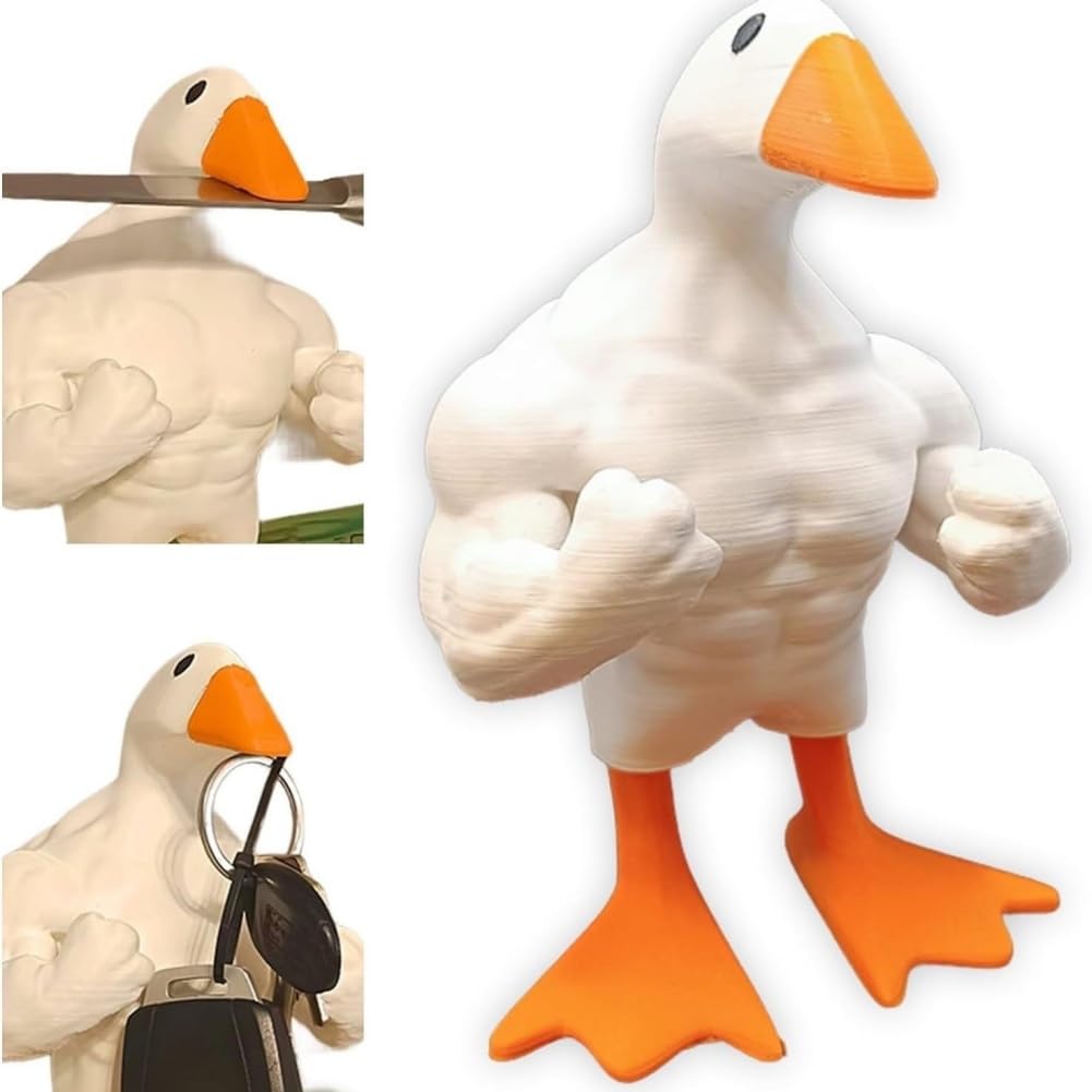 NYSCURE Magnetic Goose Figurine for Home Decor - Quirky Muscular Duck Statue Desk Bookshelf Living Room Ornament 6.3 Inches