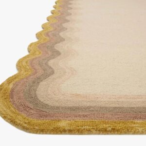 Capitola Rugs Hand Tufted 100% Wool Rug, Scalloped Edges, Hand Hooked, Modern Ombre Wave Design, Multiple Sizes/Colors (Mustard, 8x10), CAAC-22