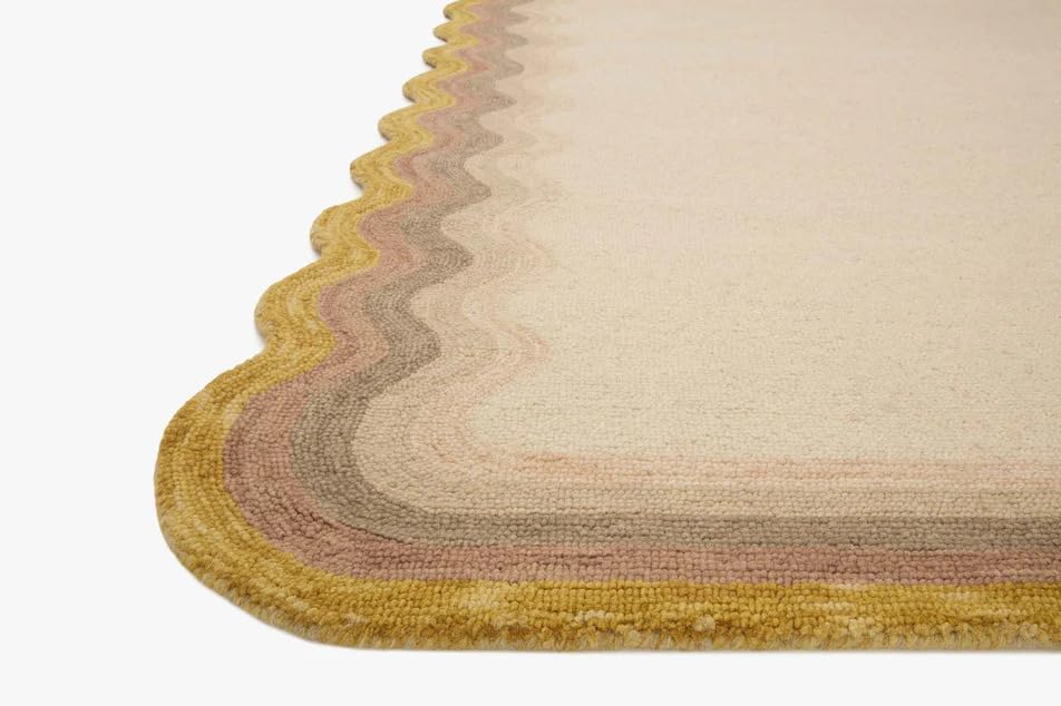 Capitola Rugs Hand Tufted 100% Wool Rug, Scalloped Edges, Hand Hooked, Modern Ombre Wave Design, Multiple Sizes/Colors (Mustard, 8x10), CAAC-22