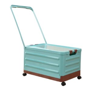 MagiDeal Storage Bin with Wheels and Handle Rolling Crate Foldable Closet Organizer with Lid Lidded Storage Bin for Clothes Household, Blue, 53cmx36cmx29cm