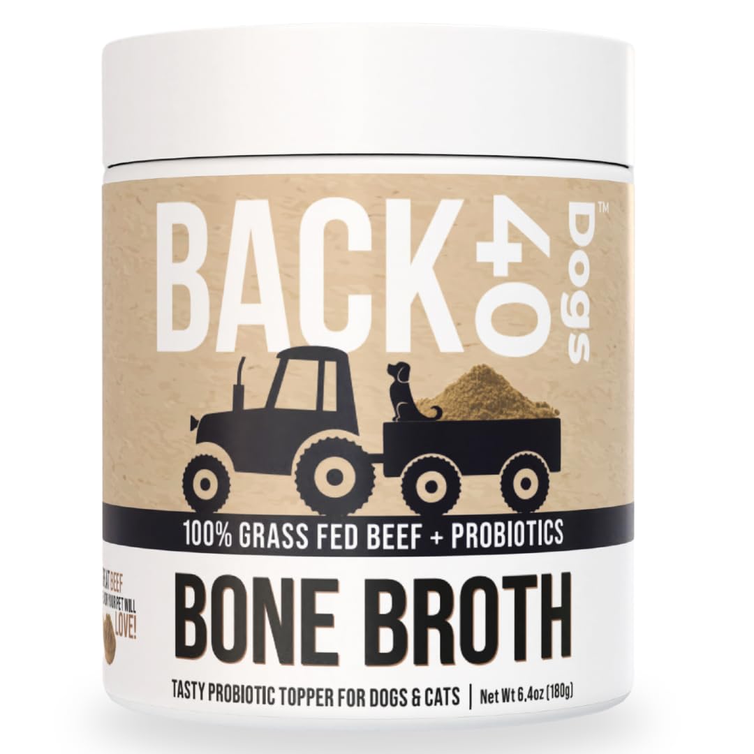 Back 40 Dogs Grass-Fed Beef Bone Broth Powder for Dogs with Probiotics, Chondroitin & Glucosamine – Supports Gut Health, Joint & Immune System – Human Grade Dog Food Toppers for Picky Eaters, 6.4oz