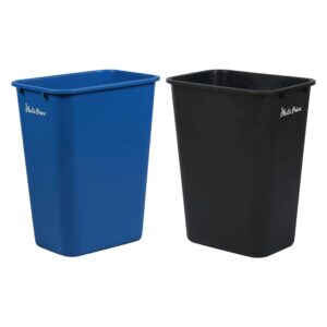 (set of 2) 40 quart trash can, black and blue plastic rectangular 10 gallon wastebasket for kitchen bathroom office, 40 qt garbage can fits under desk cabinet sink